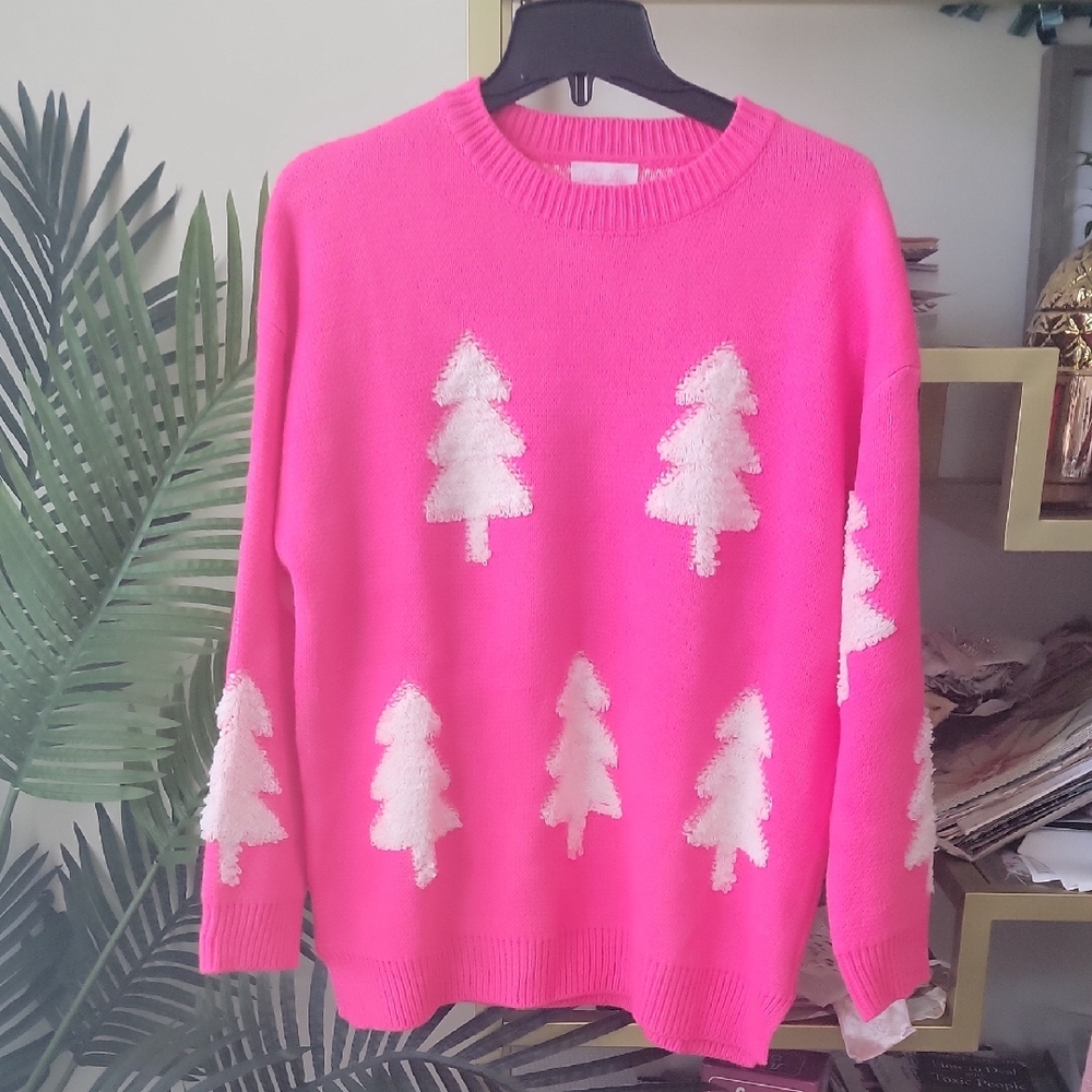 NWOT Pink Lily Boutique Pink Christmas Tree Sweater - Women's Size Medium